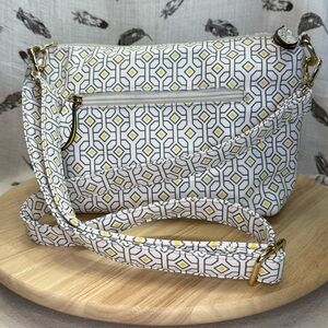 IMOSHION Geometric Patterned White and Yellow Women's Bag